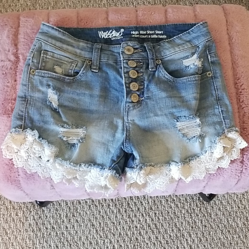 High rise jean short short